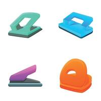Hole punch icons set cartoon vector. Various type and color of hole punch vector
