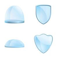 Protect shield icons set cartoon vector. Transparent glass shield and dome vector
