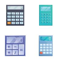 Calculator icons set cartoon vector. Basic calculator in various color vector