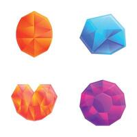 Various gemstone icons set cartoon vector. Bright gemstone of various shape vector