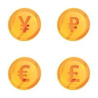 Golden coin icons set cartoon vector. Coin various currency vector