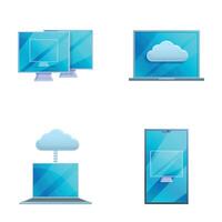 Data storage icons set cartoon vector. Modern technical device and cloud storage vector