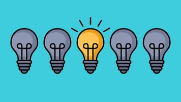 Bulb Lamp with Just One Shining. Describe creativity, uniqueness idea, innovation in flat cartoon style vector
