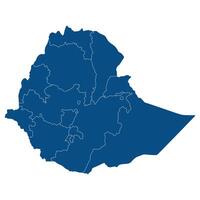 Ethiopia map. Map of Ethiopia in administrative provinces in blue color vector