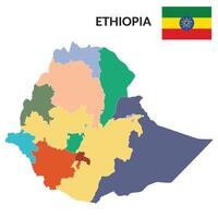 Ethiopia map. Map of Ethiopia in administrative provinces in multicolor vector