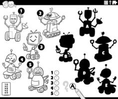 shadows activity with cartoon robots coloring page vector