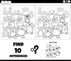 differences activity with cartoon teddy bears coloring page vector