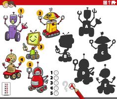 finding shadows activity with cartoon robots characters vector