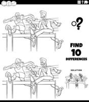 differences activity with cartoon hurdle runner and reporter coloring page vector