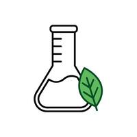 chemical flask with green leaf icon vector