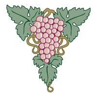 Grape vine or grape branch decorative elements, set. Isolated hanging grape twigs with green and purple berries. Framing or decor for banner design vector