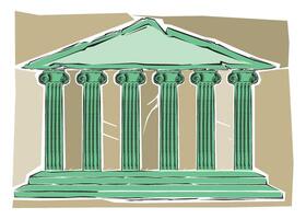 Clip Art of An illustration of an ancient Greek or Roman temple with columns or Pillar building vector