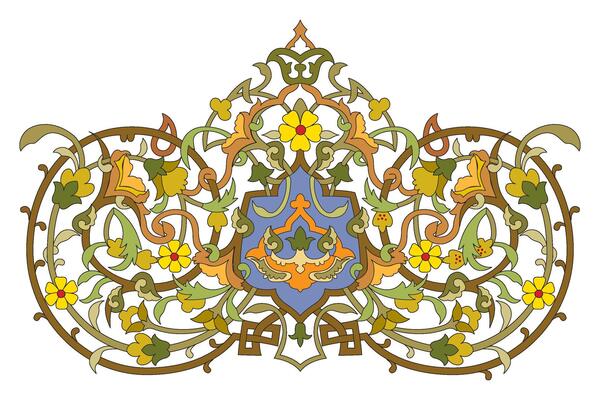 Vintage floral calligraphic floral vignette scroll corners ornamental design elements black and color set isolated illustration