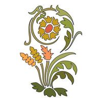 Vintage floral calligraphic floral vignette scroll corners ornamental design elements black and color set isolated illustration vector