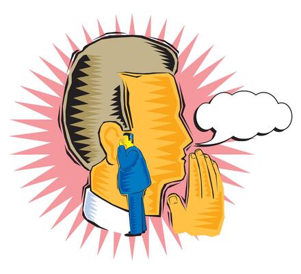 a man whispering in another man s ears mentor giving business ideas