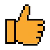 Hand pixel gesturing thumbs up symbol. Old school computer graphic style. Pixel art 8-bit. Isolated illustration. vector
