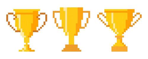Golden pixel trophy cup isolated on white background. Symbol of Victory. Flat design. illustration. vector