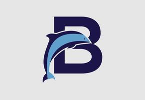 Dolphin illustration and letter B for icon, vector