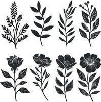 Flower design elements silhouette pattern, black and white decorative Floral design Silhouette Motif Pattern vector