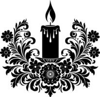 candle with Floral design Silhouette Motif Pattern, candle Flower design elements silhouette pattern black and white vector