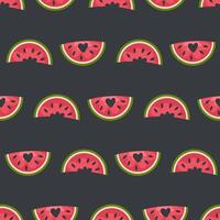 Summer seamless pattern with watermelons slices and hearts. Perfect for card, label, textile, fabric, paper. Hand drawn illustration. vector