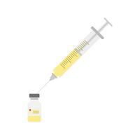 syringe with vaccine bottle flat design illustration isolated on white background. Medical And Healthcare Icon In Flat Design Style. Syringe and medicine bottle vector
