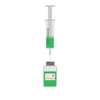syringe with vaccine bottle flat design illustration isolated on white background. Medical And Healthcare Icon In Flat Design Style. Syringe and medicine bottle vector