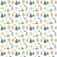 Floral seamless pattern in Scandinavian style. Flowers, berries, trees and grass on white. Hand drawn design for print, paper, design, fabric, gift wrap, decoration, background. vector