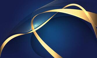 Abstract luxury gold ribbon line wave curve on blue design modern background vector