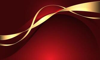 Abstract luxury gold ribbon line wave curve on red design modern background vector