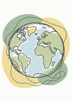 One line art of Earth drawing Abstract minimal continuous line wall decor vector
