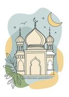 One line art of muslim drawing Abstract minimal islamic continuous line art vector