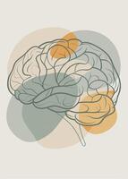 One line art of Human brain drawing Abstract minimal continuous line wall decor vector