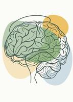 One line art of Human brain drawing Abstract minimal continuous line wall decor vector