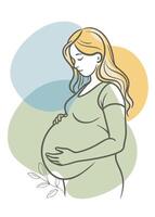 One line art of Pregnant women drawing Abstract minimal continuous line wall decor vector