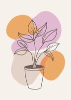 One line art of indoor plant drawing Abstract minimal continuous line wall decor vector