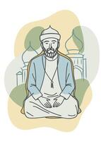 One line art of muslim drawing Abstract minimal islamic continuous line art vector