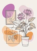 One line art of indoor plant drawing Abstract minimal continuous line wall decor vector