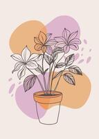 One line art of indoor plant drawing Abstract minimal continuous line wall decor vector