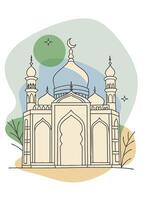 One line art of muslim drawing Abstract minimal islamic continuous line art vector