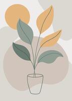 One line art of indoor plant drawing Abstract minimal continuous line wall decor vector