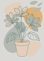 One line art of indoor plant drawing Abstract minimal continuous line wall decor vector