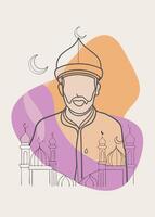 One line art of muslim drawing Abstract minimal islamic continuous line art vector