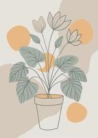 One line art of indoor plant drawing Abstract minimal continuous line wall decor vector