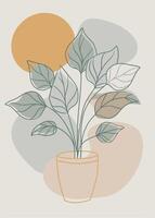 One line art of indoor plant drawing Abstract minimal continuous line wall decor vector