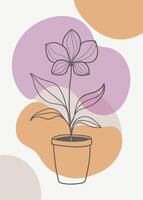 One line art of indoor plant drawing Abstract minimal continuous line wall decor vector