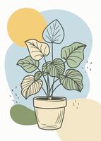 One line art of indoor plant drawing Abstract minimal continuous line wall decor vector