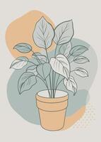 One line art of indoor plant drawing Abstract minimal continuous line wall decor vector