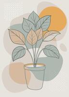 One line art of indoor plant drawing Abstract minimal continuous line wall decor vector