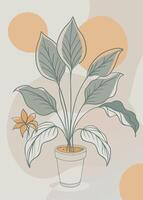 One line art of indoor plant drawing Abstract minimal continuous line wall decor vector